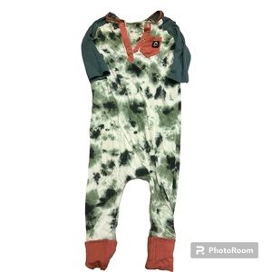 Rags 3/4 Sleeve Henley Rag in 'Tie Dye' Oil Green Size 3/4